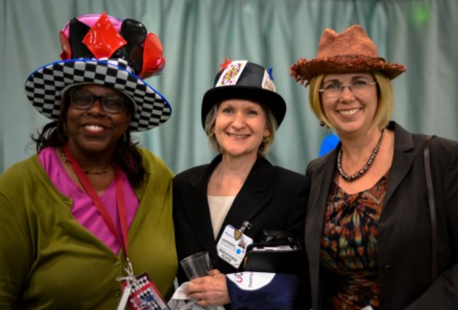 UCSF Health employees wearing mad hatter themed hats